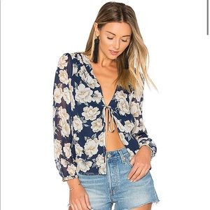 Meia Deep V Blouse in Navy Floral